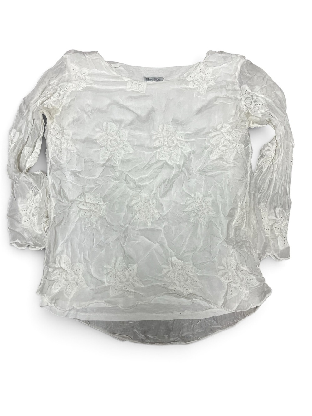 Elena Baldi Women’s White Embroidered Silk Floral Blouse